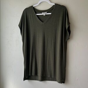 Olive Green V-Neck Women's Top